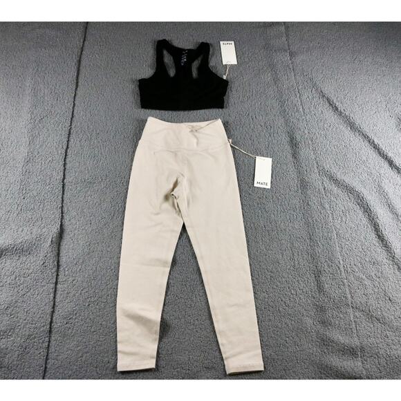 New Mate The Label Legging Sports Bra Xs Black Cream Beige Organic USA - Picture 1 of 6